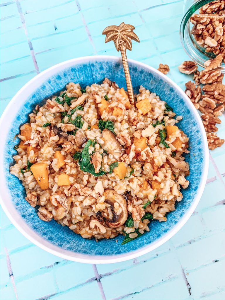 Mushroom and pumpkin risotto with crushed nuts Nuts for Life